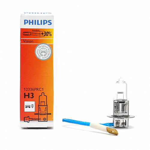 Галогенная лампа головного света H3 Philips Vision+30% 3200K 12V 55W PK22s 12336PRC1