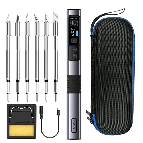 Паяльник Fnirsi HS-02A Set2 100Вт с регулировкой температуры,(USB, PD/QC, DC,100Вт,6 сменных жал)
