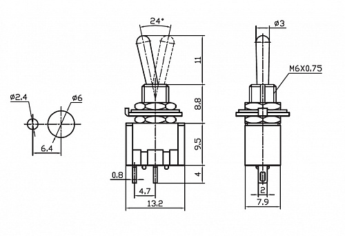 Тумблер MTS-101 on-off 3A 2P