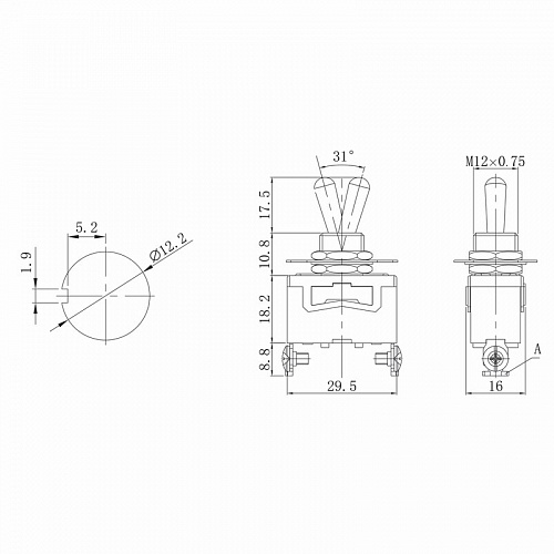 Тумблер E-TEN1021 on-off 15A 2P