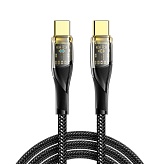 Шнур USB type C  - USB type C, 100Вт, 1,0м Rexant черный, в нейлоновой оплетке со световой индикац.
