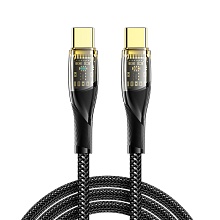 Шнур USB type C  - USB type C, 100Вт, 1,0м Rexant черный, в нейлоновой оплетке со световой индикац.
