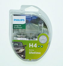 Галогенная лампа головного света H4 Philips LongLife EcoVision 3100К 12V 60/55W P43t-38 12342LLECOS2 2шт