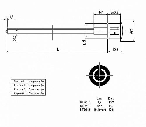 Переключатель кнопочный BTS 24V BLACK ф16 Self-locking