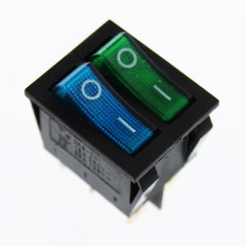 Переключатель клавишный IRS-2101-1C3 G+BL/B on-off зелёный-синий