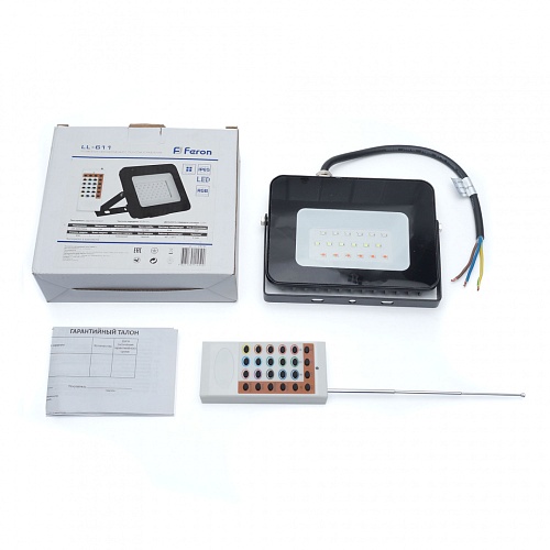 Прожектор Feron 18LED/20W-RGB 230V (20Вт, мультицвет, 162х144х27мм, пульт д/у) IP65