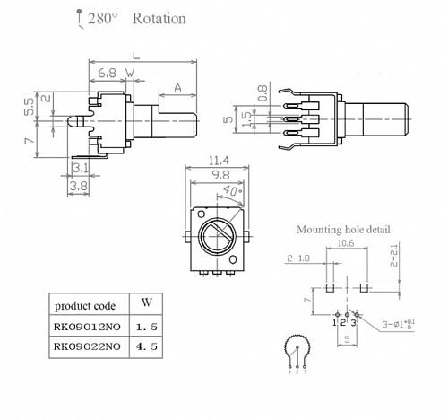 RS09-N-30 5.0K, Резистор регулировочный