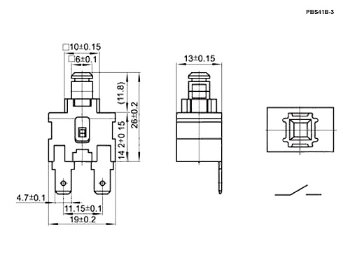 Переключатель кнопочный PBS41B-3 on-off (2P) для пылесоса