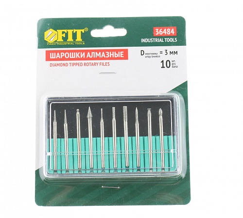 Шарошки FIT, высокоуглеродистая инструментальная сталь с алмазным напылением (10шт)