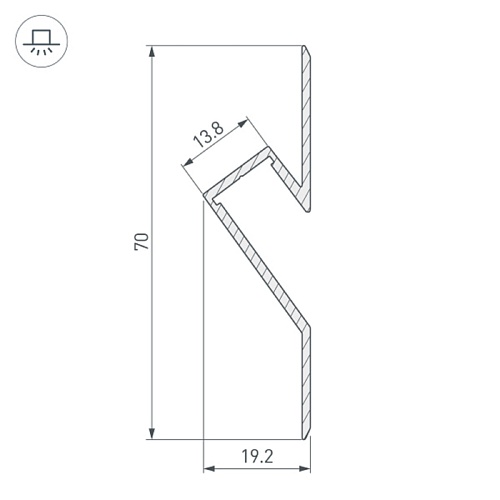 Профиль накладной ARH-DECORE-S12-CAVE-F-2000 ANOD (2000х70х19,2мм) «Отраженный свет»