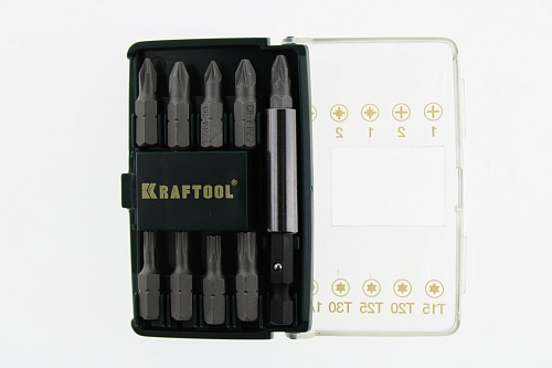 Набор бит Kraftool "Mini-2" с магнитным адаптером в мини бит-боксе, 10 предметов