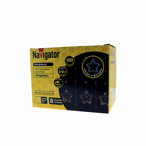 Гирлянда "бахрома звезды и фигурки" Navigator NGF-D035-01 WW 3*0.6м IP20