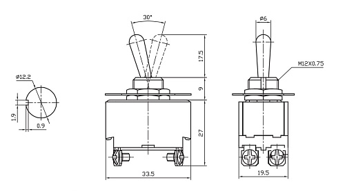 Тумблер KN3(B)-201(A) on-off 10A 4P