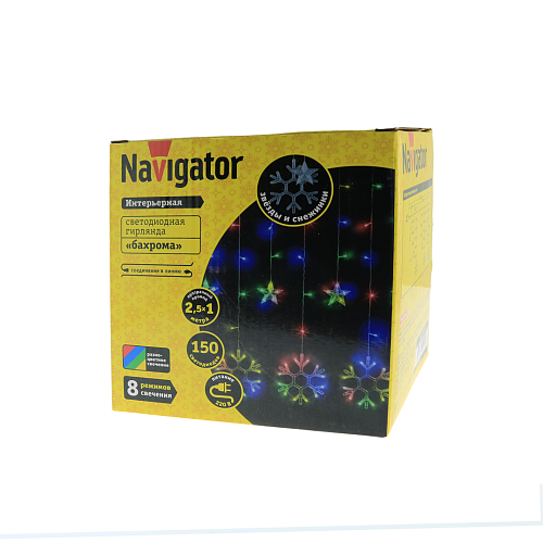 Гирлянда "бахрома звезды и снежинки" Navigator NGF-D032-04 RGBY 2.5*1м IP20