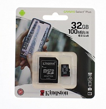 Карта памяти Kingston Canvas Select Plus microSD 32Gb Class10 UHS-1 с адаптером