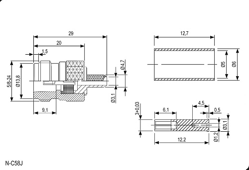 N-C58J гнездо на кабель RG58 (обжим), Разъём высокочастотный