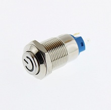Переключатель кнопочный антивандальный D-12 mm steel ON-OFF 12-24В White symbol power off  (4pin)