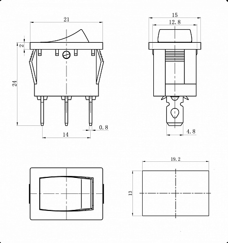 Переключатель клавишный KCD1-102-C1-B/3P on-on черный