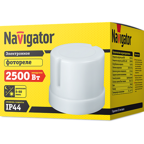 Фотореле Navigator NS-PC02-WH (5-50 лк, 2500Вт, IP44)