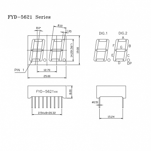 Светодиодный индикатор LED R 2DIG AN FYD-5621FS-21