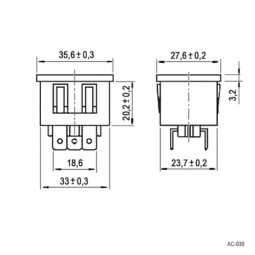 AC-030 вилка на корпус (220В) 3 контакта, Разъем питания