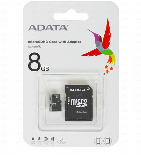 Карта памяти MicroSDHC 8 Gb Adata Class 4 с адаптером