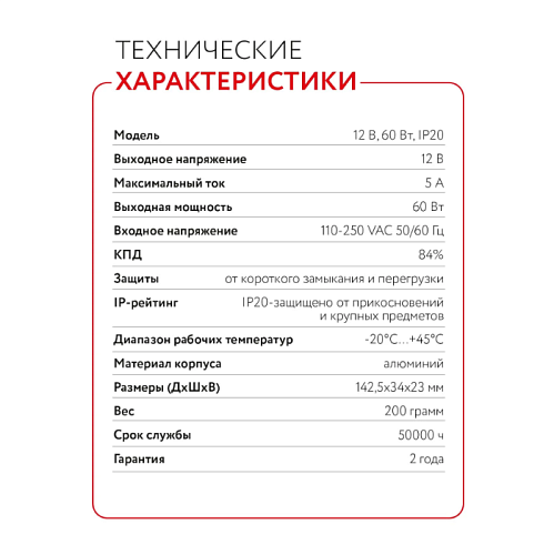 БП PitOn P60CE-12V (12В, 60Вт, IP20) метал.