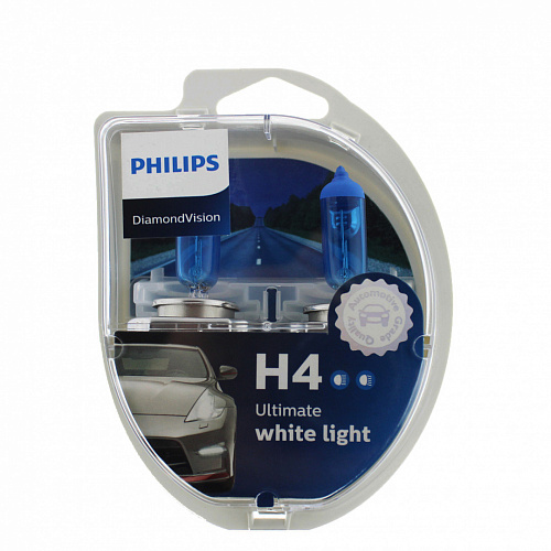 Галогенная лампа головного света H4 Philips Diamond Vision 5000К 12V 60/55W P43t-38 12342DVS2 2шт Уценка