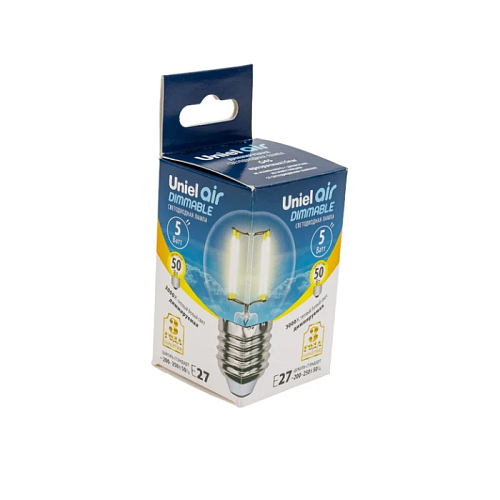 Лампа диммируемая филаментная Uniel LED-G45-5W/WW/E27/CL/DIM GLA01TR светодиодная UL-00002868