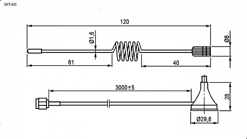 Антенна GSM Ruichi GKT-433-3B3 (3m RG174) SMA штекер