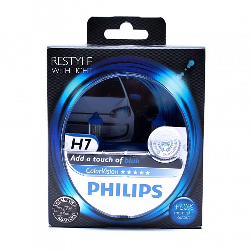 Галогенная лампа головного света H7 Philips ColorVision Blue 12V 55W PX26d 12972CVPB 2шт