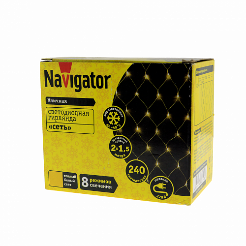 Гирлянда уличная «сеть» Navigator NGF-N01-240WW-12-2x1.5m-230-TR-IP44 теплый белый