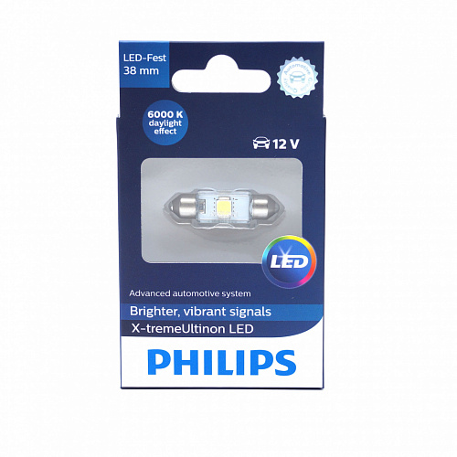 Светодиодная лампа C5W Philips Festoon X-treme Ultinon LED White 6000K 12V T10,5x38 128596000KWX1  