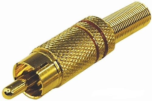 RCA штекер на кабель с пружиной под пайку (красный, металл GOLD), Разъём