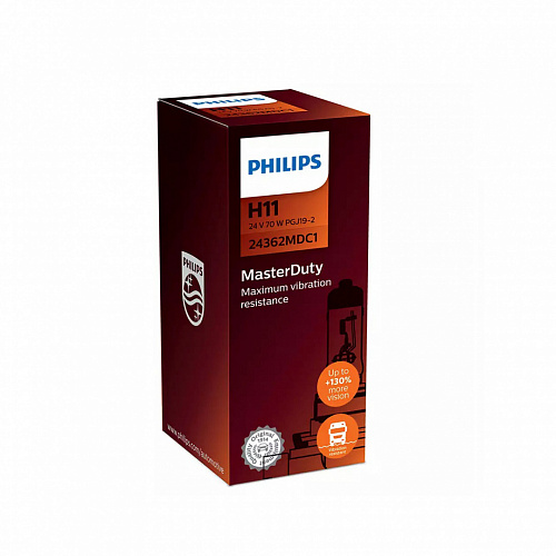 Галогенная лампа головного света H11 Philips MasterDuty 3200K 24V 70W PGJ19-2 24362MDC1