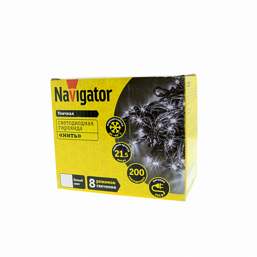 Гирлянда уличная «нить» Navigator NGF-S01-200CW-10-21.5m-230-C8-BL-IP44 белый