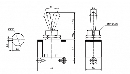 Тумблер KN3(A)-101(A) on-off 10A 2P