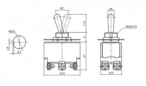 Тумблер KN3(B)-202 on-on 3A 6P