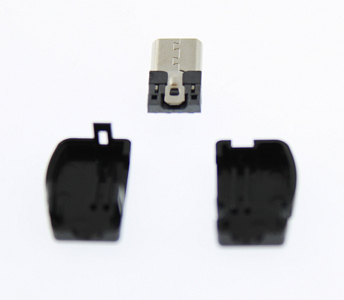 microUSB 5BM штекер на кабель, под пайку разборный угловой 5pin(чёрный), Разъём