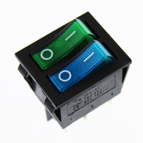 Переключатель клавишный IRS-2101-1C3 G+BL/B on-off зелёный-синий