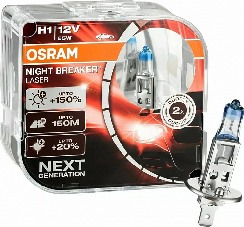 Галогенная лампа головного света H1 Osram NIGHT BREAKER LASER 12V 55W P14.5s 64150NL-HCB 2шт