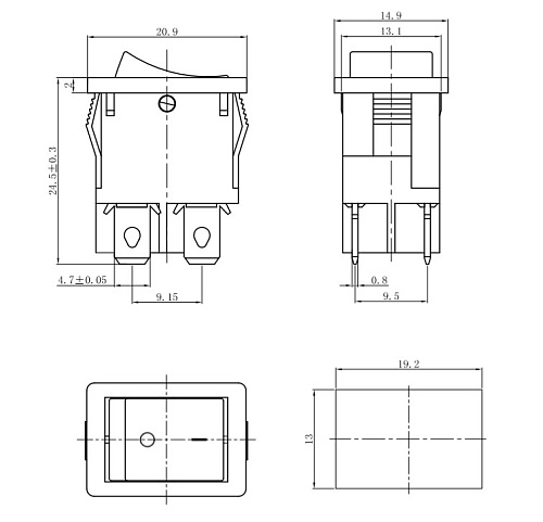 Переключатель клавишный KCD1-201N-4-C3 G/4P on-off зеленый