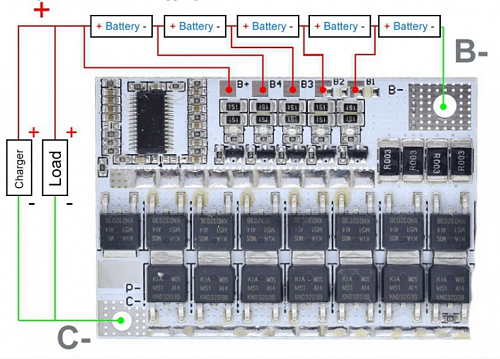 Модуль заряда и защиты Li-Ion АКБ BMS 5х18650 (5S 100A, с балансировкой) для Arduino  