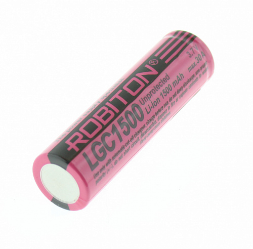 Аккумулятор Robiton 18650 LGC1500 (Li-ion, 3.7V, 1500mAh) max ток разряда 30A, без контроллера