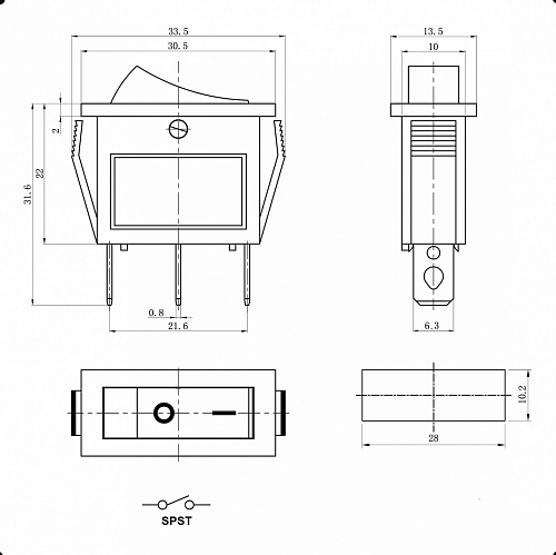 Переключатель клавишный KCD3-101N-C3-R/3P on-off красный