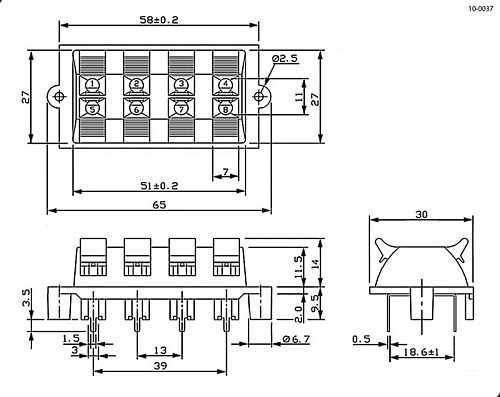 Зажим акустический 30x58мм (8 конт.), Зажим акустический 30x58мм (8 конт.)