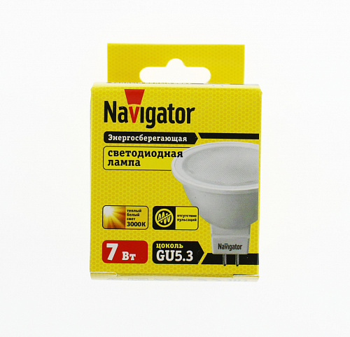 Лампа Navigator NLL-MR16-7-230-3K-GU5.3 (аналог 45Вт, 525лм, теплый белый)
