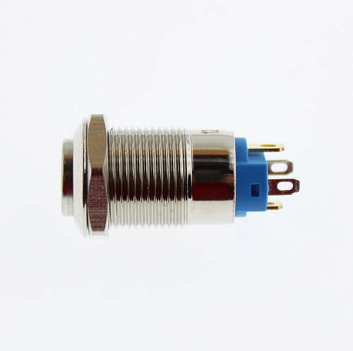 Переключатель кнопочный антивандальный D-12 mm steel ON-OFF 12-24В White symbol power off  (4pin)