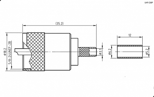 UHF-C58P штекер на кабель RG58 (обжим), Разъём высокочастотный