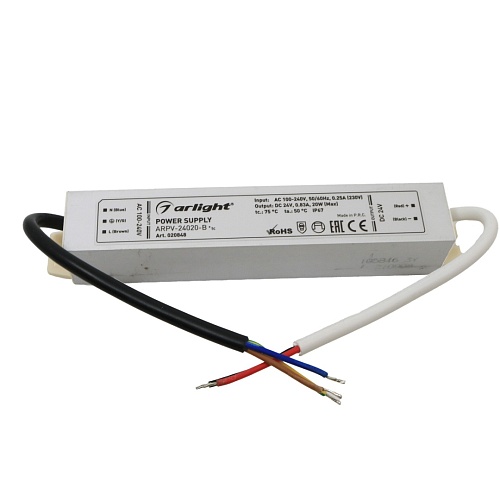 Блок питания Arlight ARPV-24020-B (24V, 0.8A, 20W, IP67)